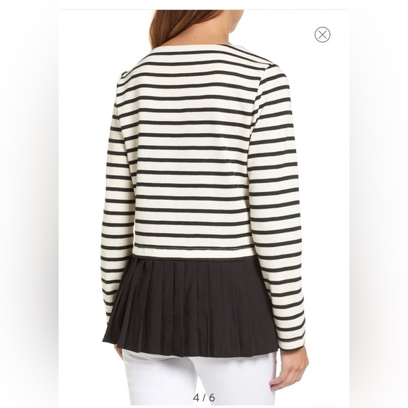 Pleione | Pleated Black & White Stripe French Terry Top Sz L - Picture 5 of 9